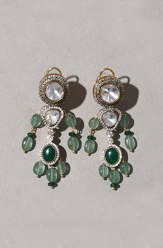 Load image into Gallery viewer, Jade Tumbles &amp;amp; Polki Earring
