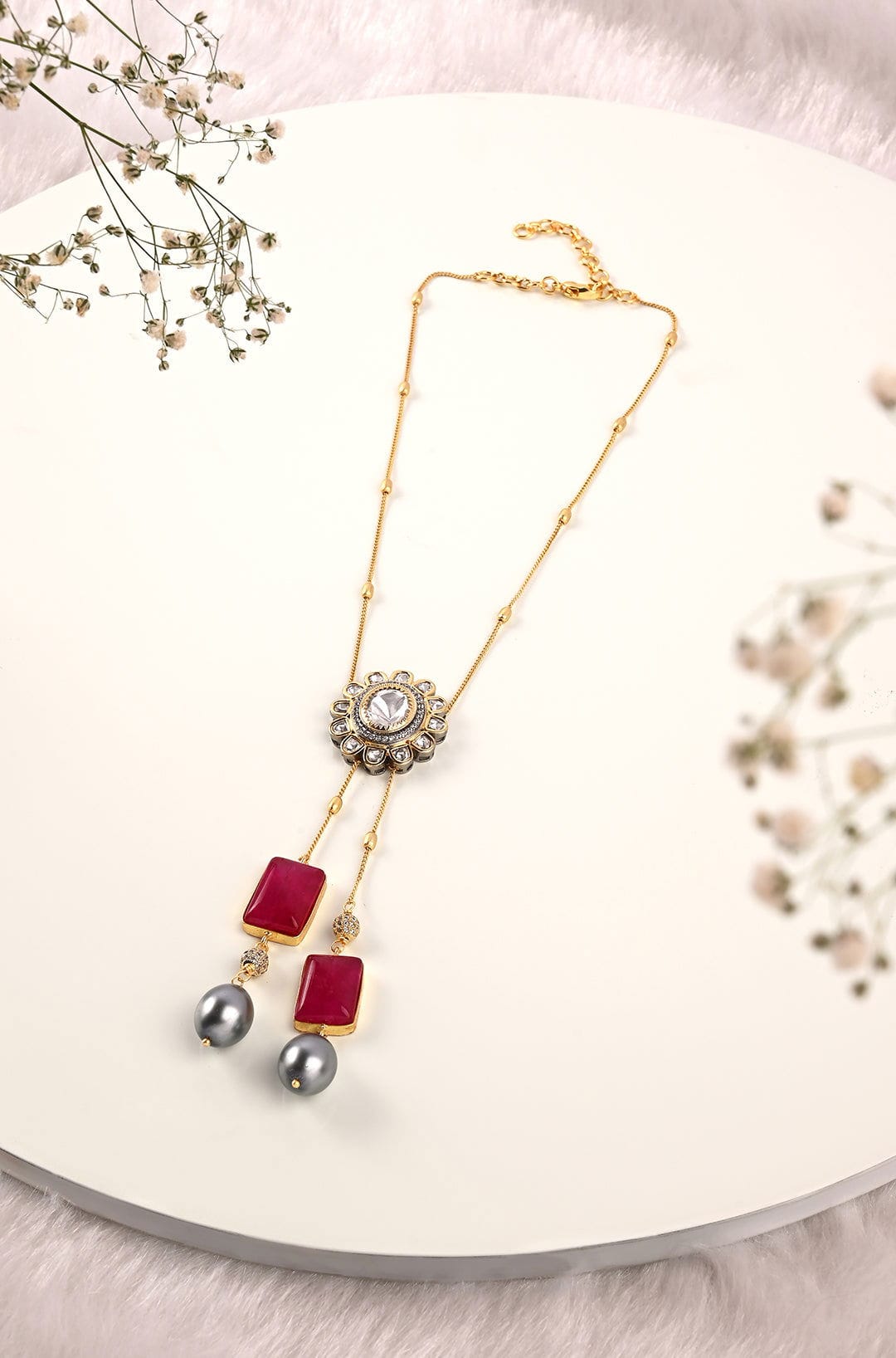 Red & Golden Petite Necklace - Joules by Radhika 