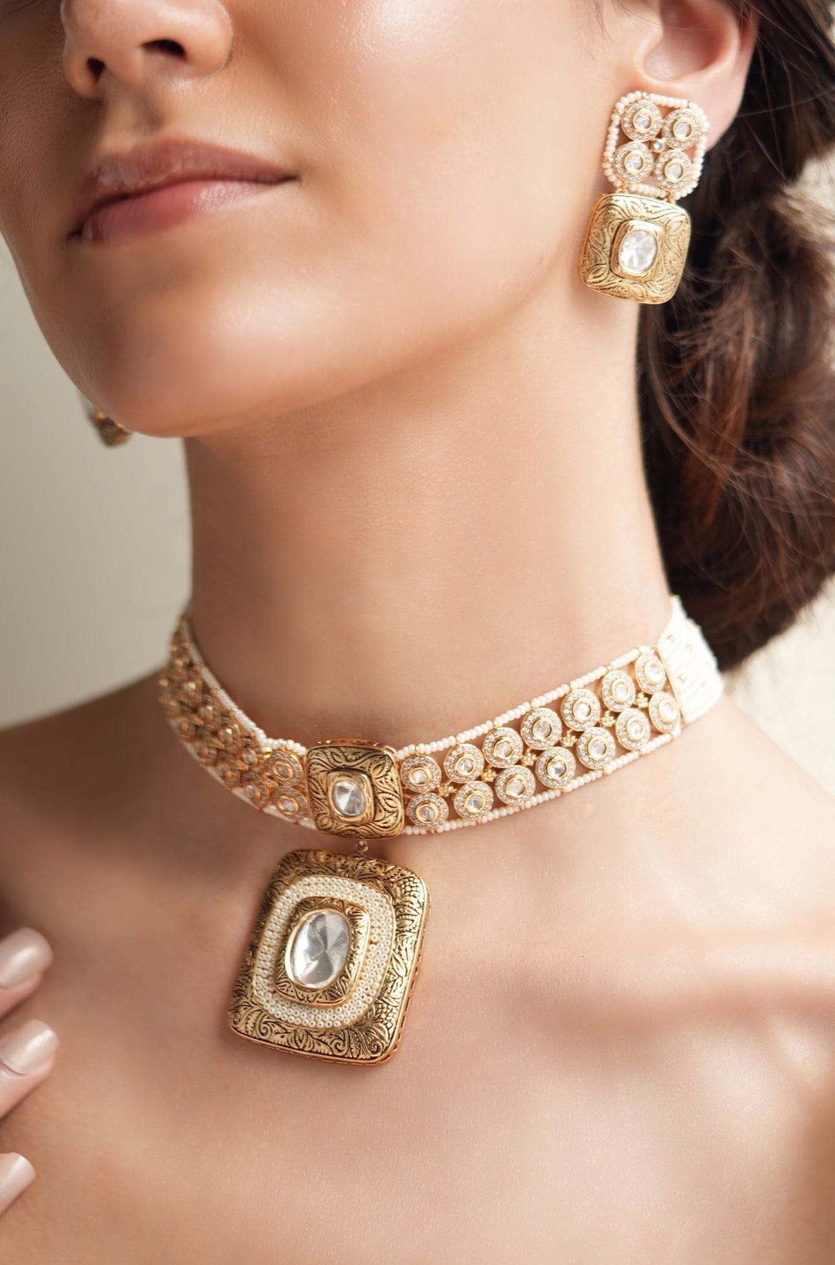 Regal Gold Choker Necklace Set - Joules by Radhika 