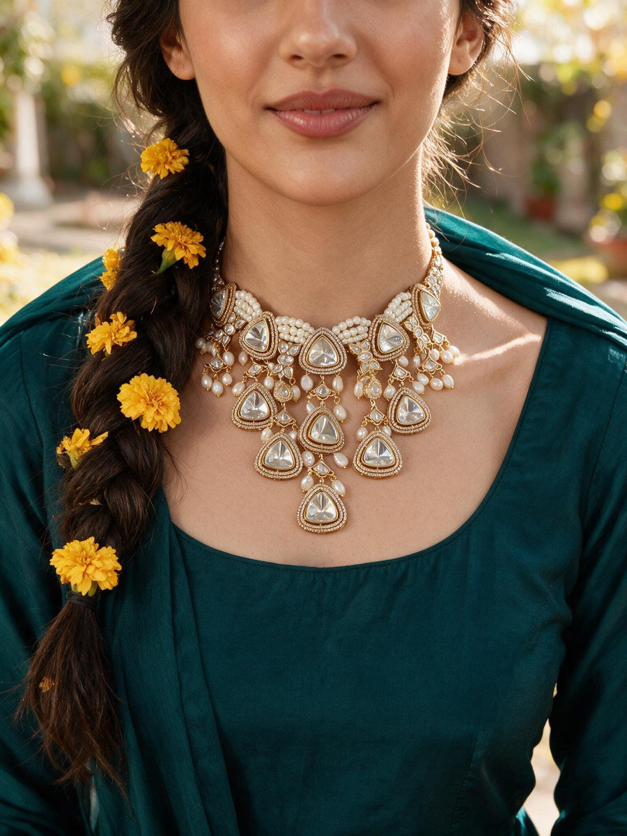 Polki & Pearl Drops Bridal Necklace Set