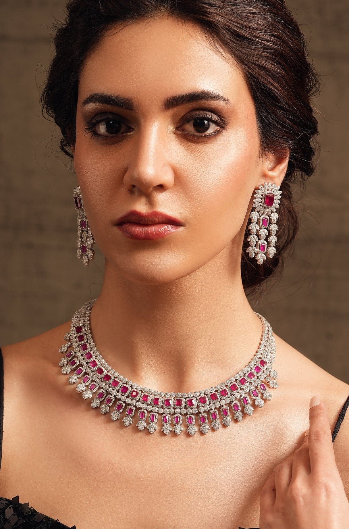 Ruby Cascade Necklace Set - Joules by Radhika 