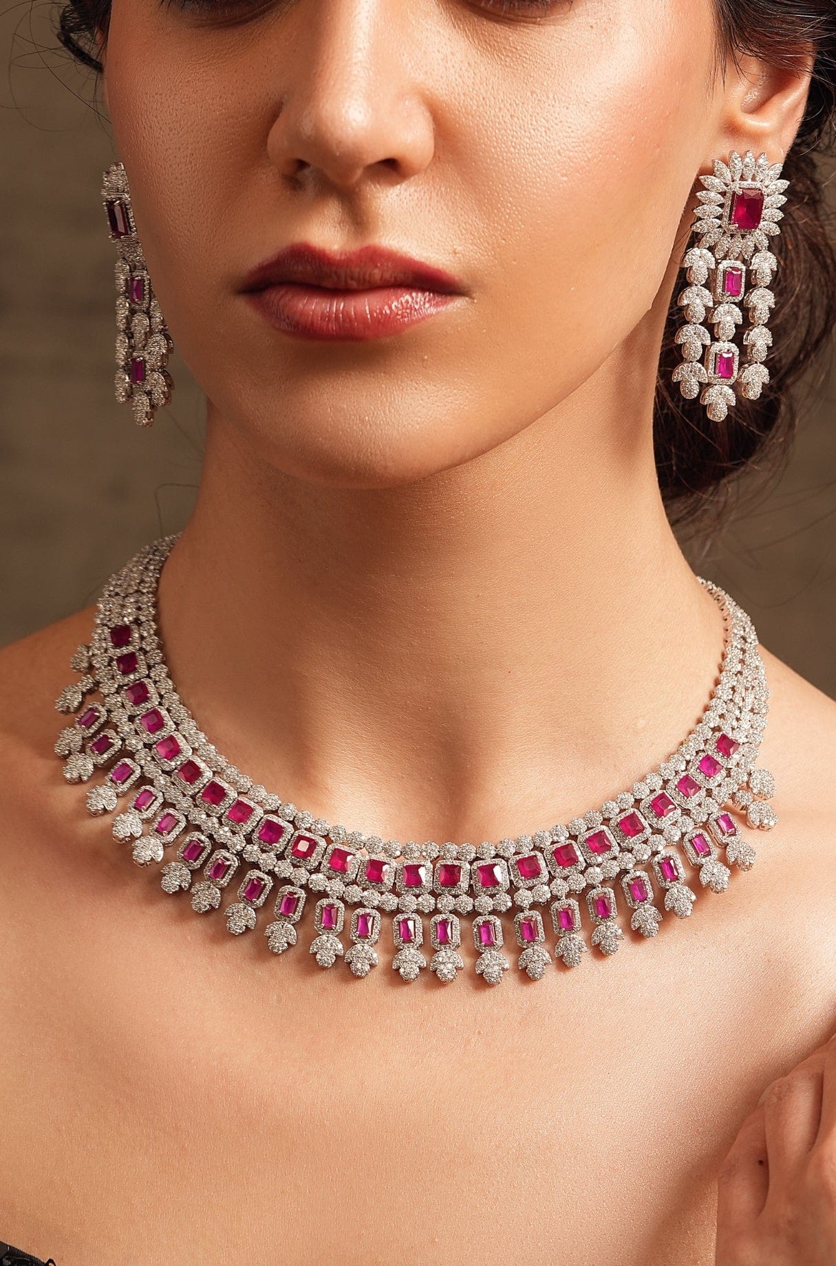 Ruby Cascade Necklace Set - Joules by Radhika 