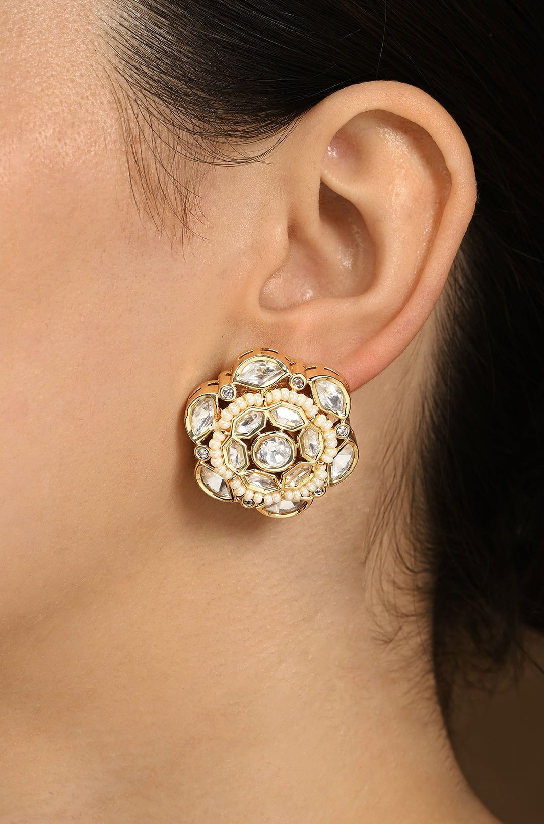 Shimmery Polki Stud Earrings - Joules by Radhika 