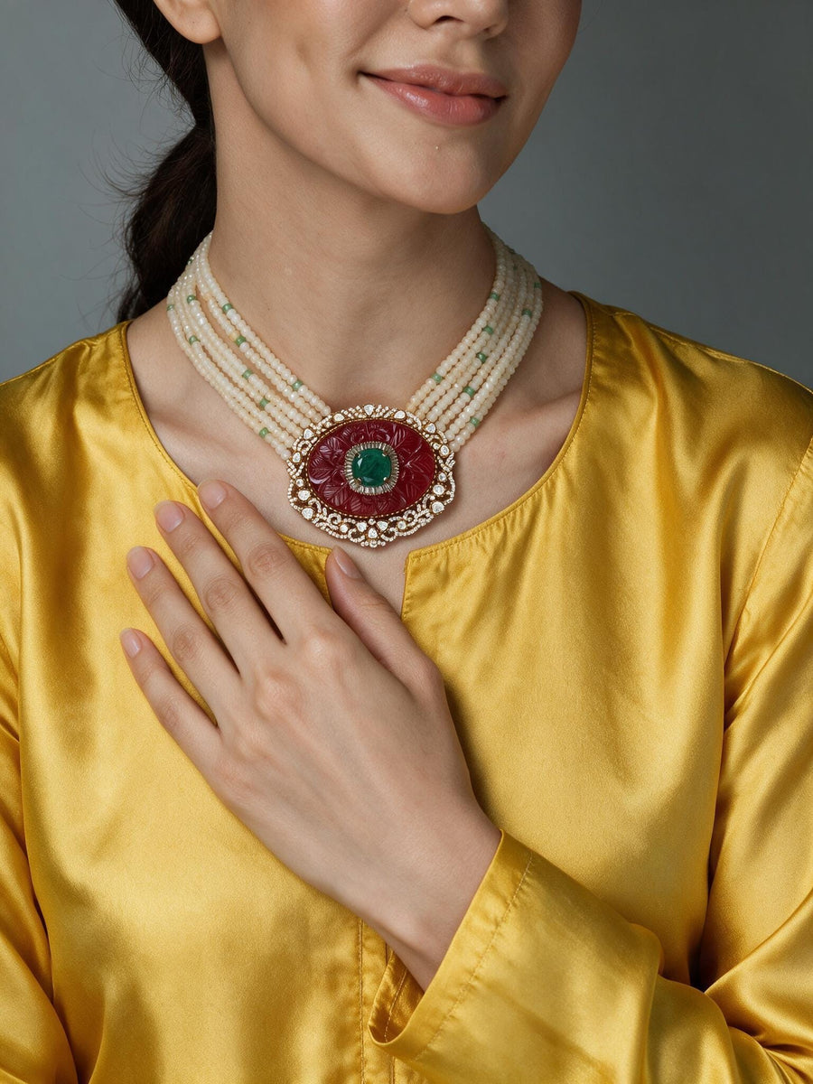 Kundan-Inspired Multi-Layer Pearl Necklace Set