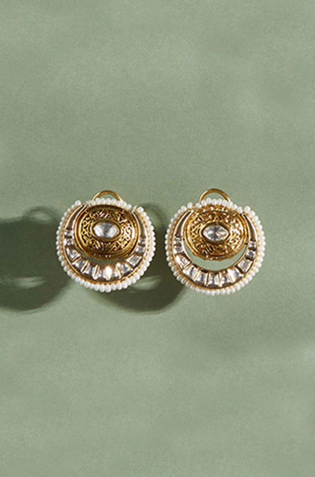 Transcendent Polki And Pearl Studs - Joules by Radhika 
