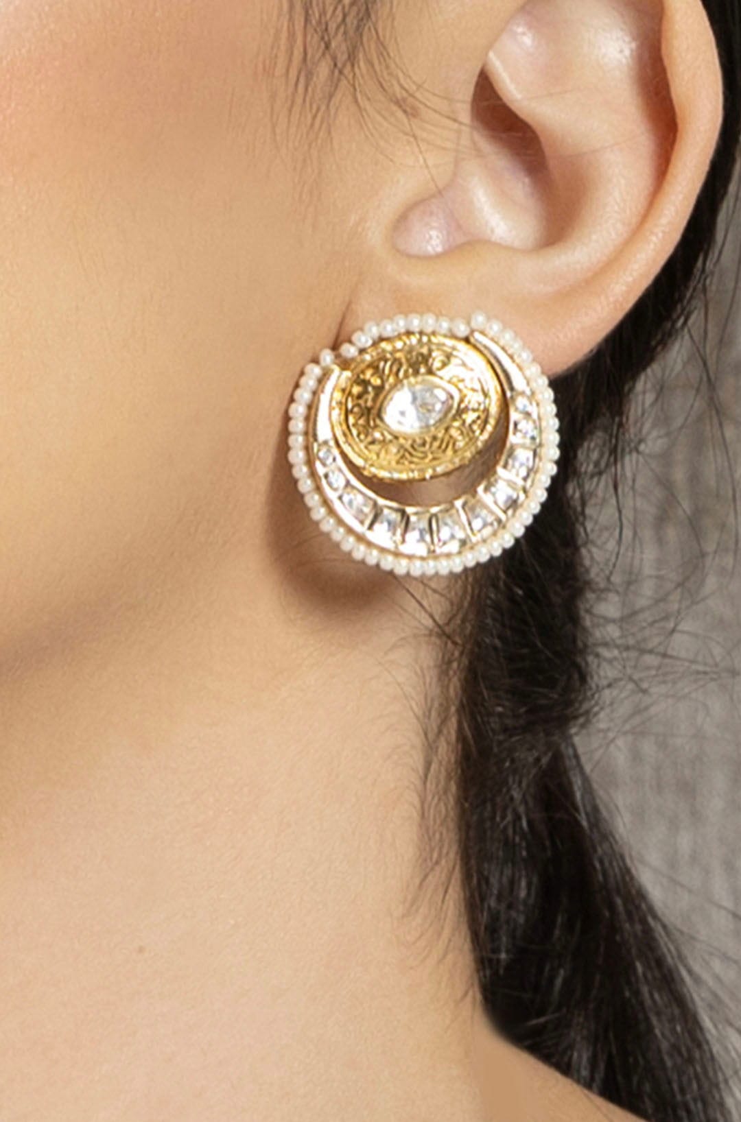 Transcendent Polki And Pearl Studs - Joules by Radhika 