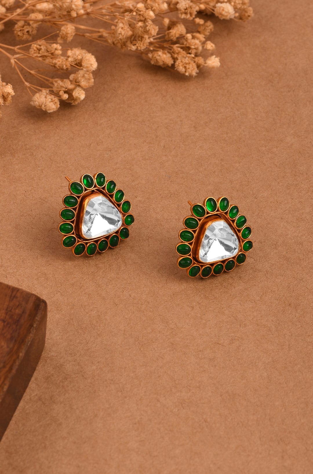 Triangular Enchantment Polki Stud Earrings - Joules by Radhika 