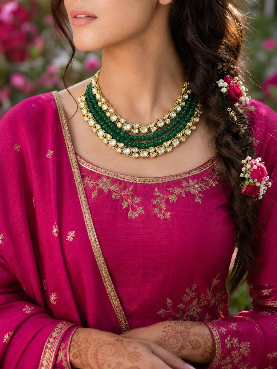 Regal Aura Green Polki Necklace