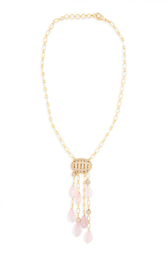 Tasseled Necklace With Pink Rose Quartz - Joules by Radhika
