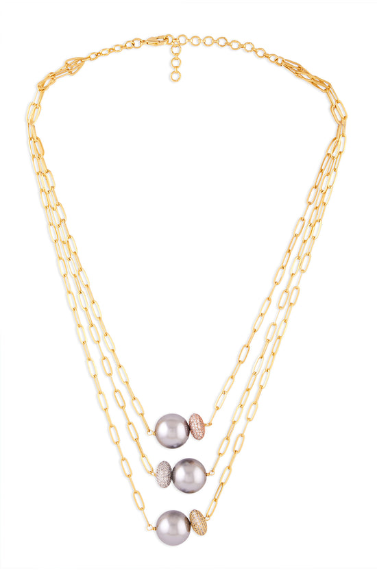Layered Gold Tone Necklace With Grey Pearls - Joules by Radhika