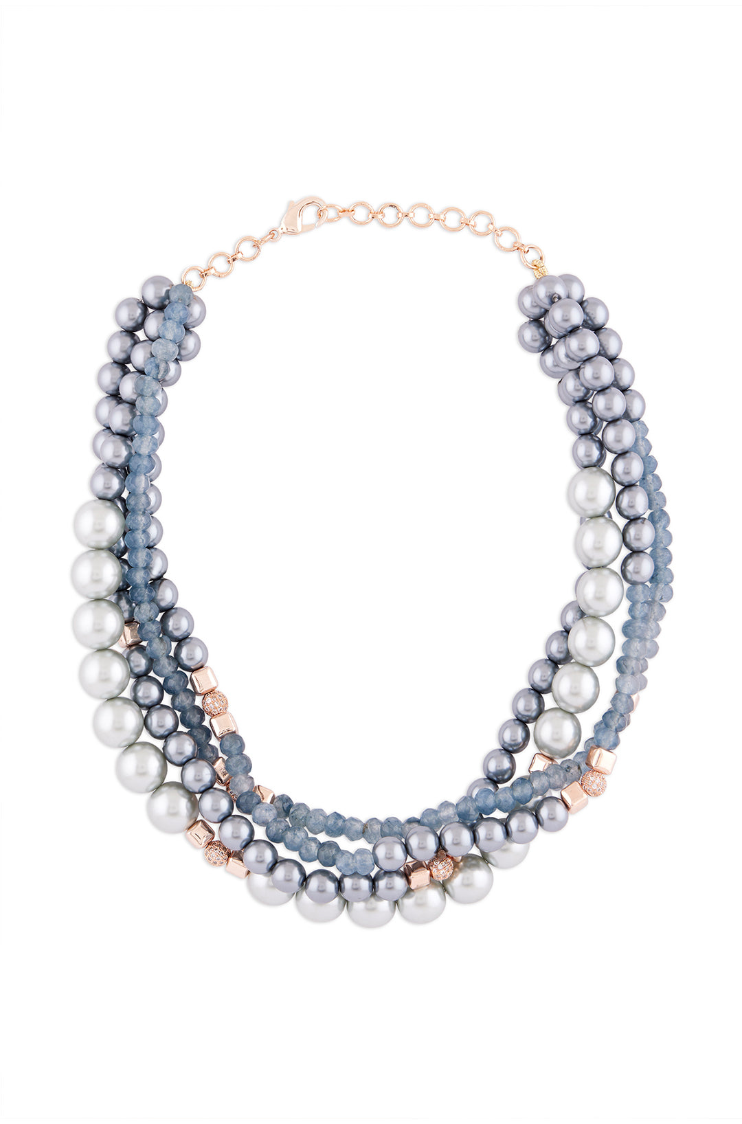 Blue Agate Layered Necklace With Grey Pearls - Joules by Radhika
