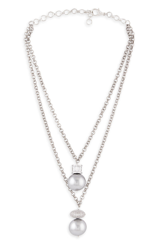 Grey Pearl Necklace In Silver Finish - Joules by Radhika