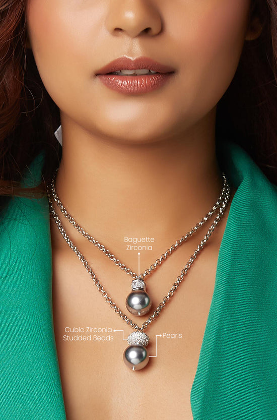 Grey Pearl Necklace In Silver Finish - Joules by Radhika