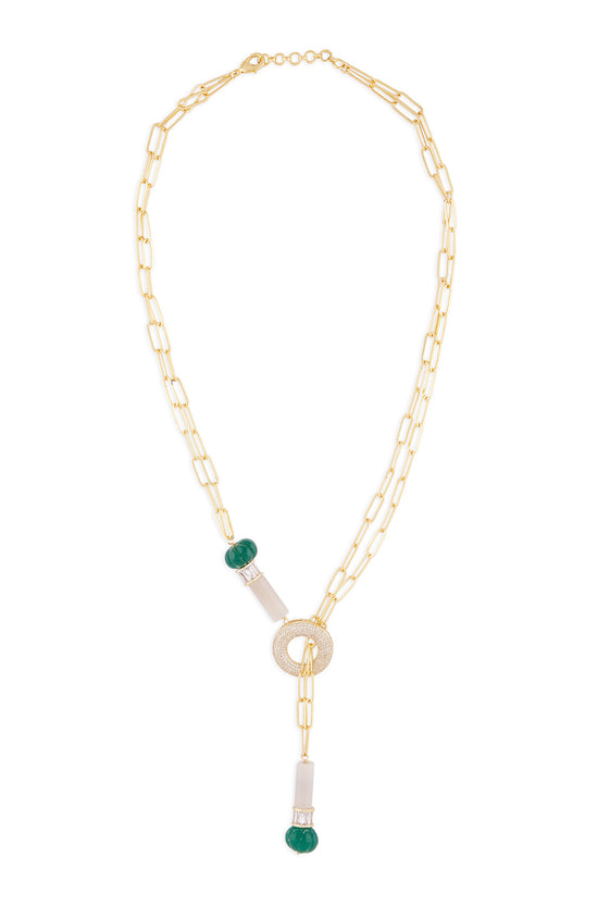 Gold Tone Blue And Green Onyx Scarf Necklace - Joules by Radhika