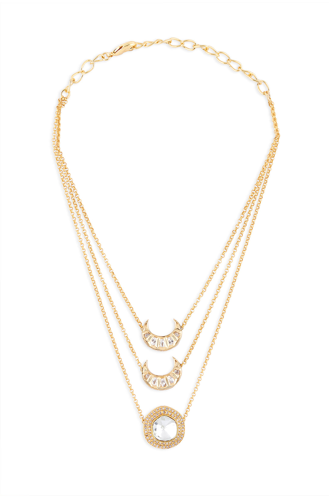 Load image into Gallery viewer, Mozanite Polki Necklace In Gold Tone - Joules by Radhika
