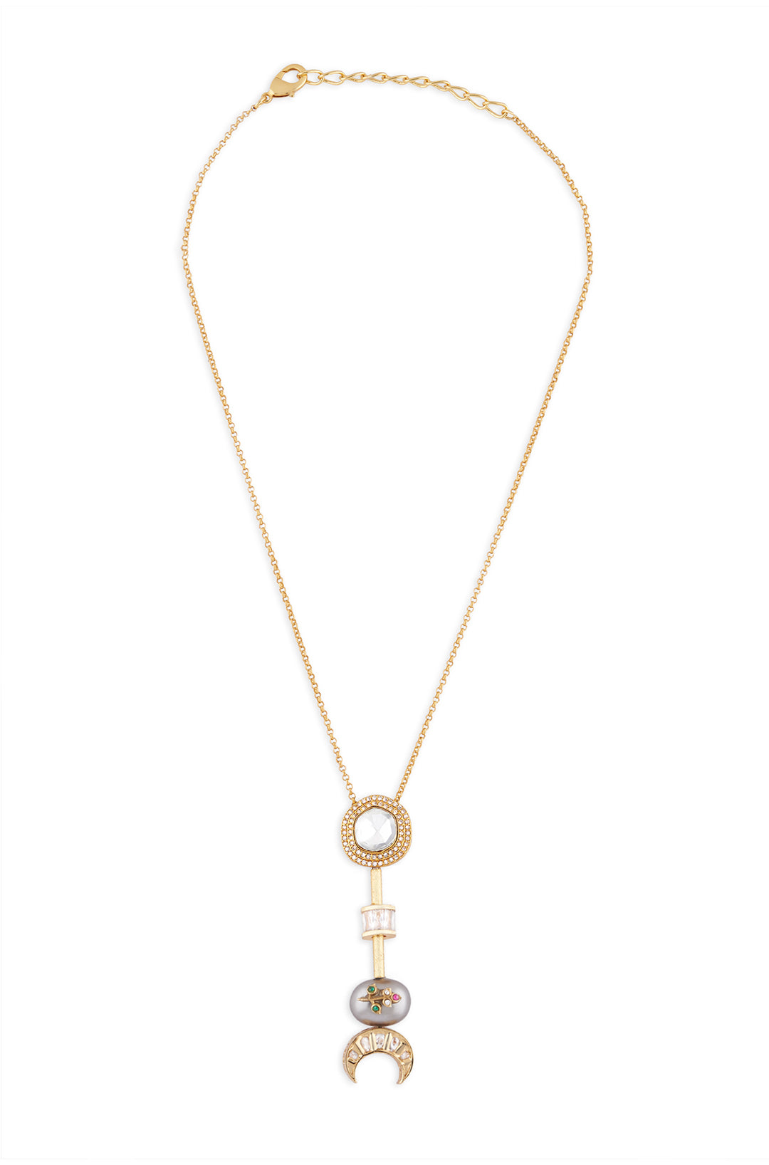 Load image into Gallery viewer, Gold Tone Polki Long Necklace - Joules by Radhika
