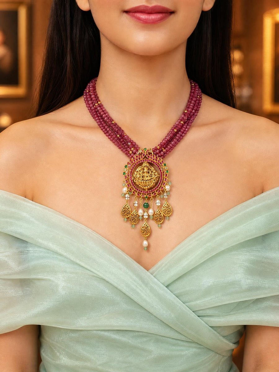 Crimson Bloom Temple Necklace