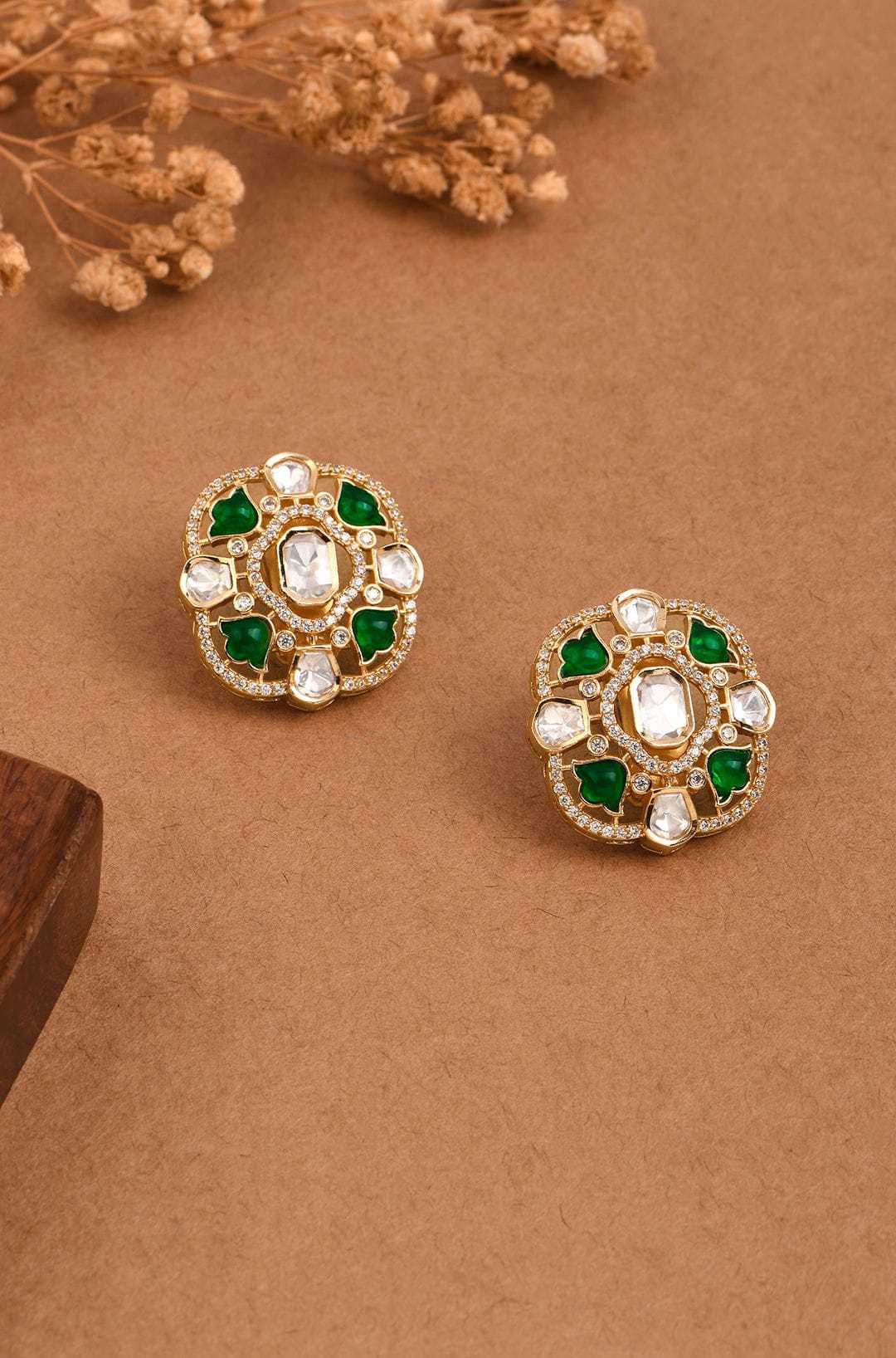 Verdant Glow Polki Stud Earrings - Joules by Radhika 