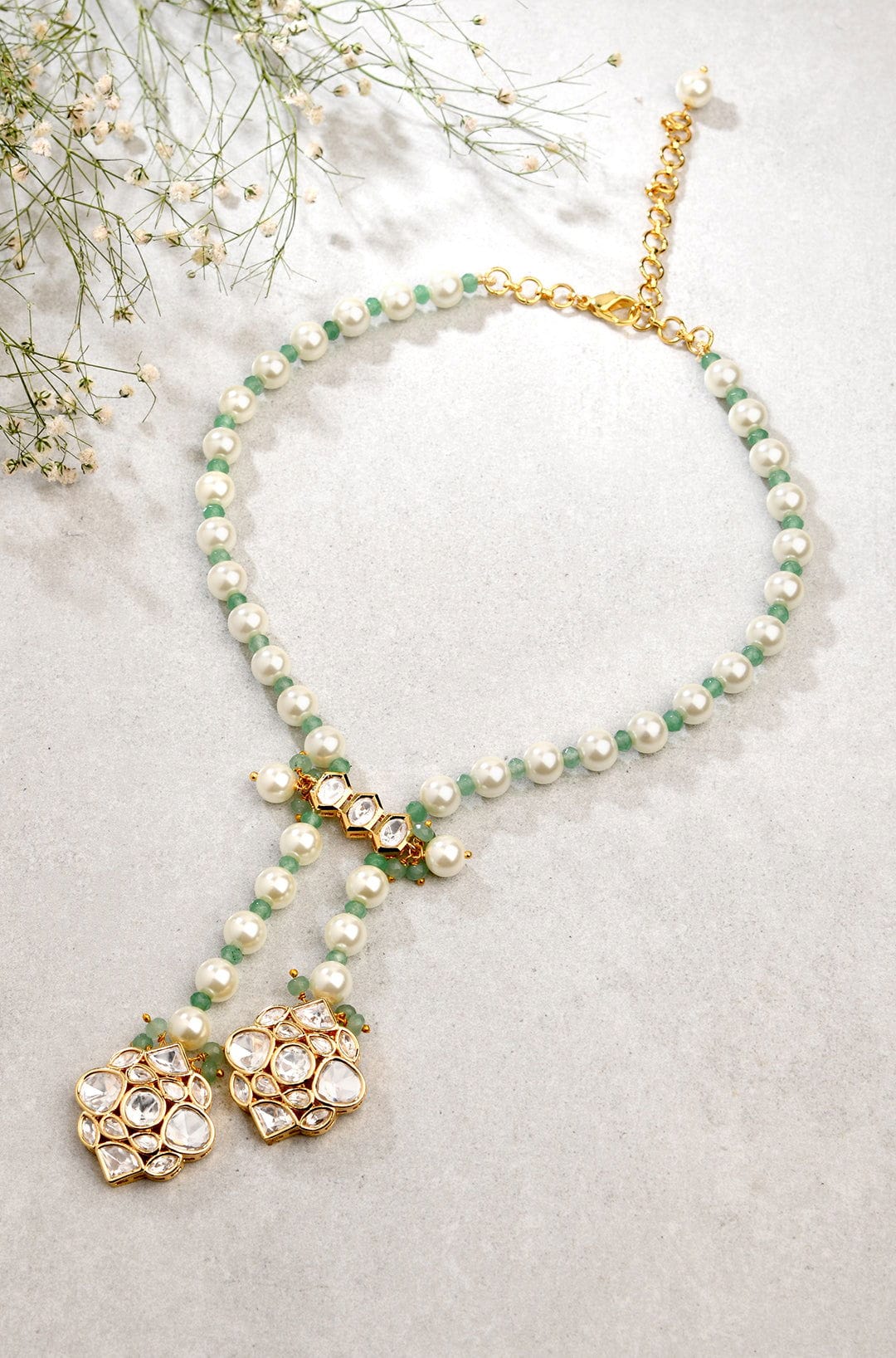 White & Green Long Necklace - Joules by Radhika 