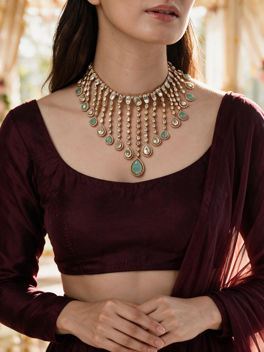 Firoza Cascade Polki Necklace Set