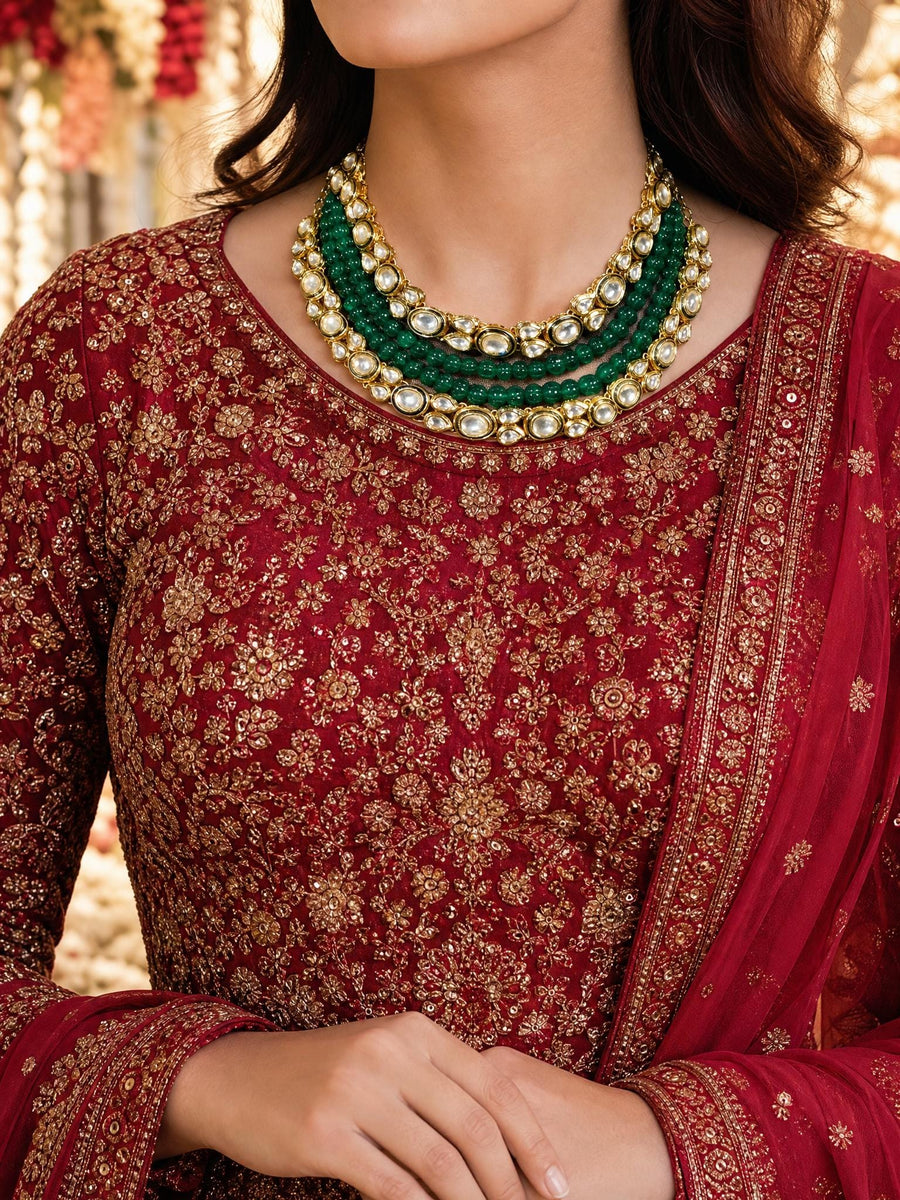 Regal Aura Green Polki Necklace