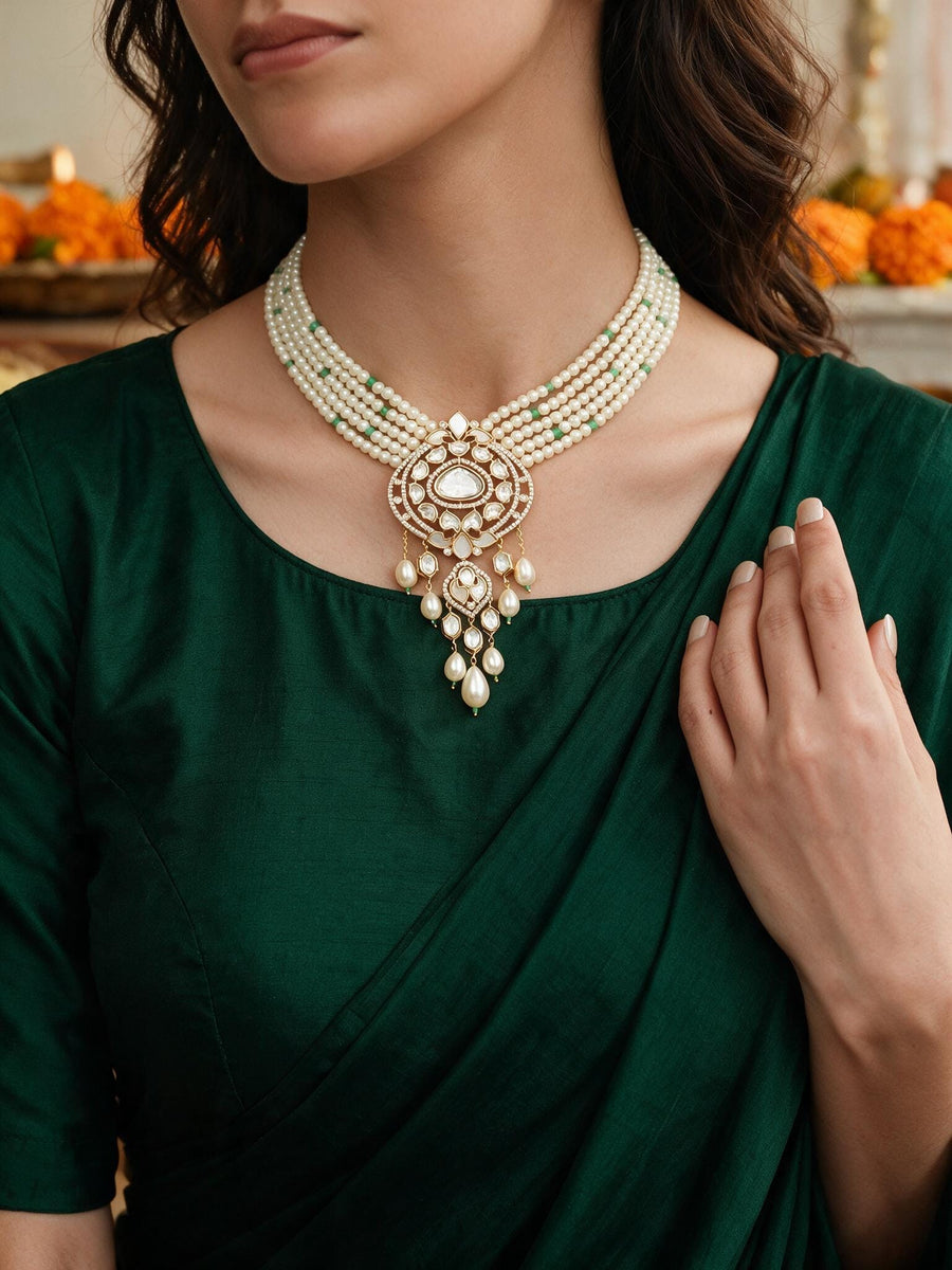 Ivory Polki Beads Necklace Set