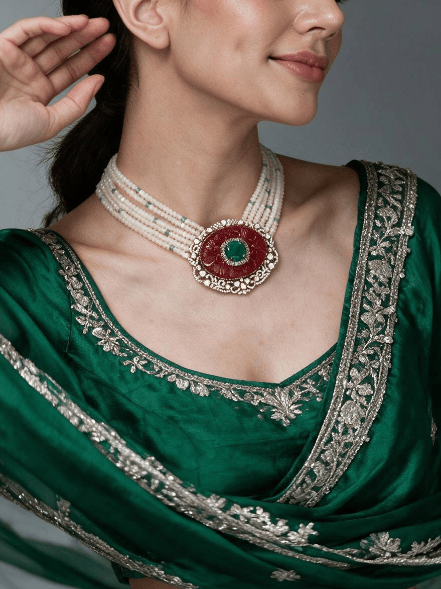 Kundan-Inspired Multi-Layer Pearl Necklace Set