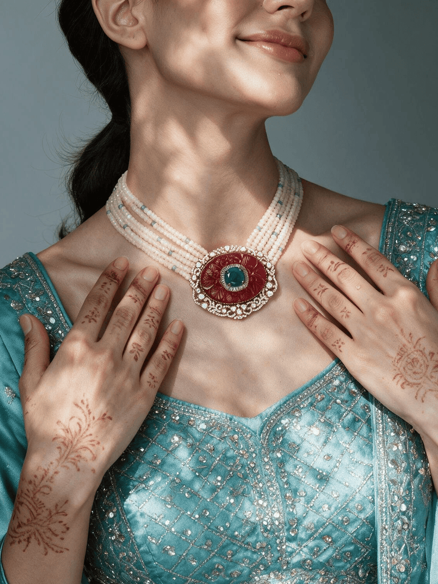Kundan-Inspired Multi-Layer Pearl Necklace Set