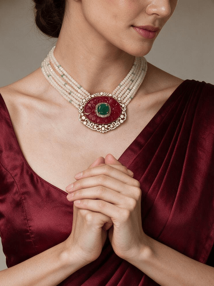 Kundan-Inspired Multi-Layer Pearl Necklace Set