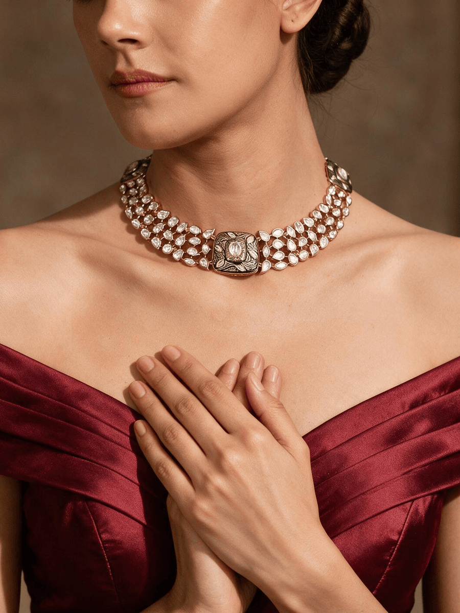 Opulent Golden-Green Choker Necklace Set