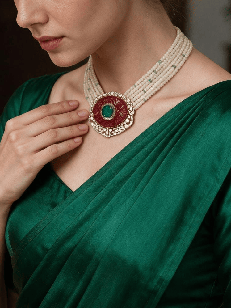 Kundan-Inspired Multi-Layer Pearl Necklace Set
