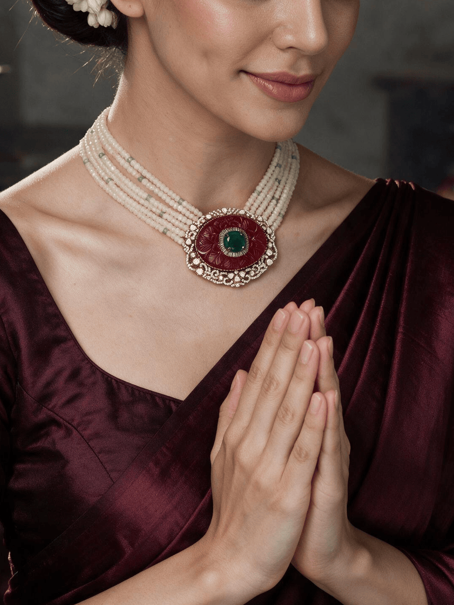Kundan-Inspired Multi-Layer Pearl Necklace Set