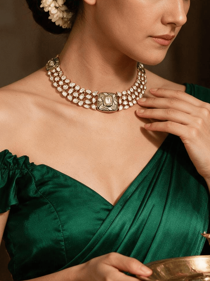 Opulent Golden-Green Choker Necklace Set