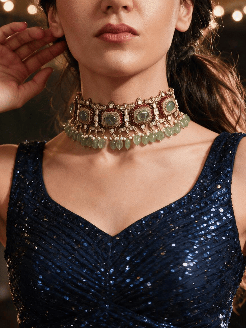 Antique Green Choker Necklace Set