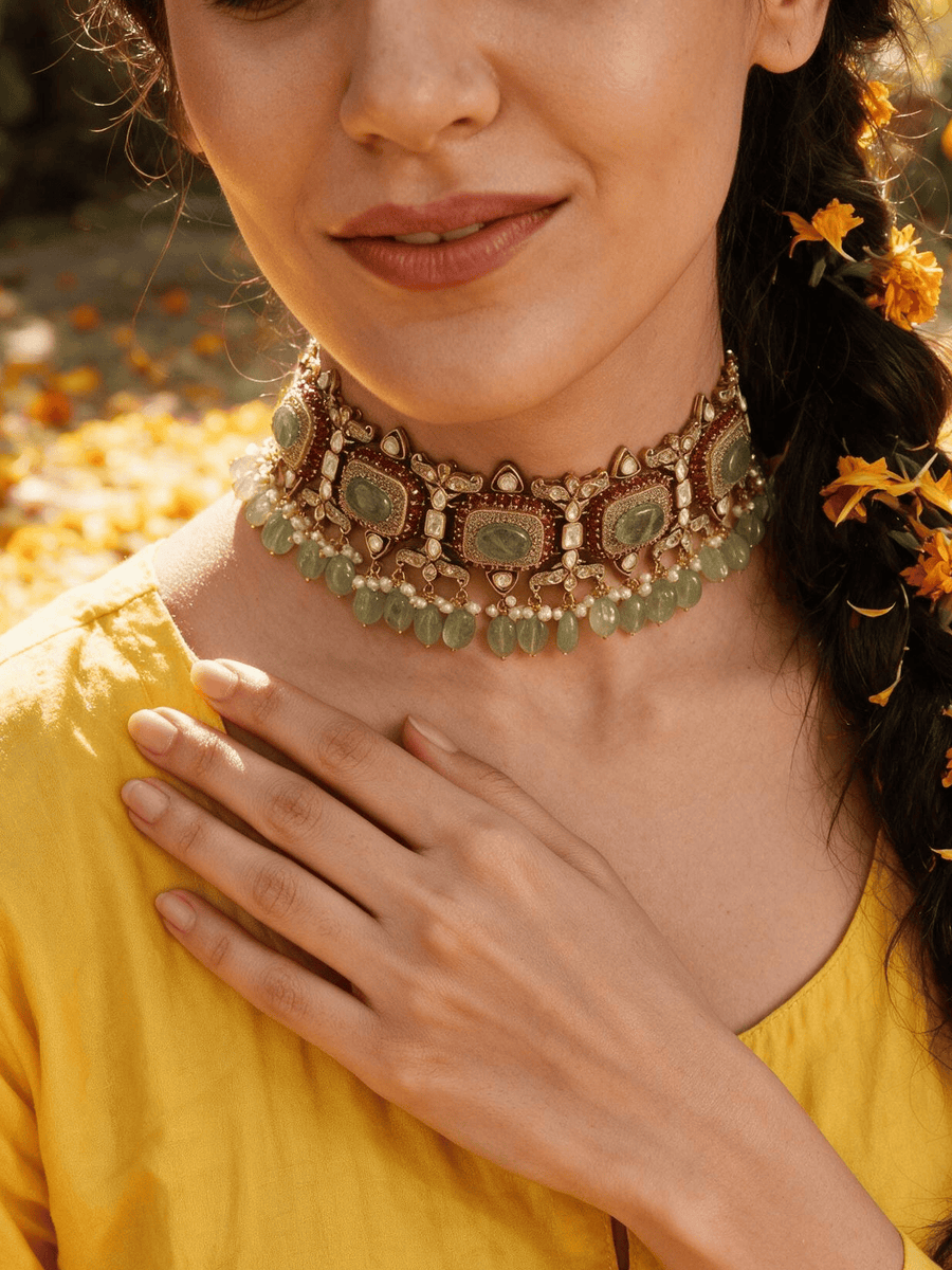 Antique Green Choker Necklace Set