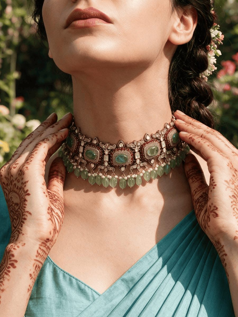 Antique Green Choker Necklace Set