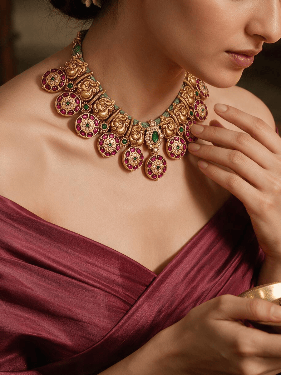 Golden Aura Temple Necklace