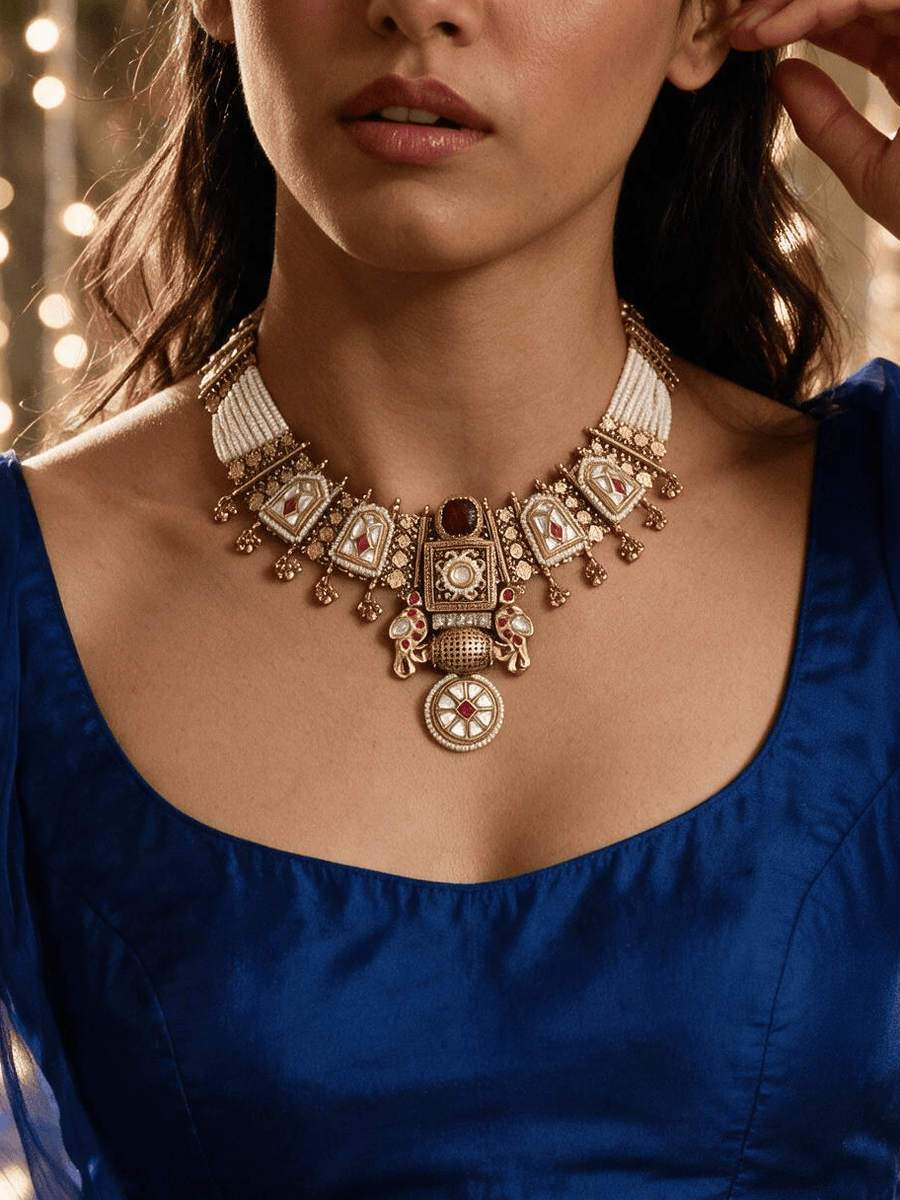Golden Pearl Fusion Necklace Set
