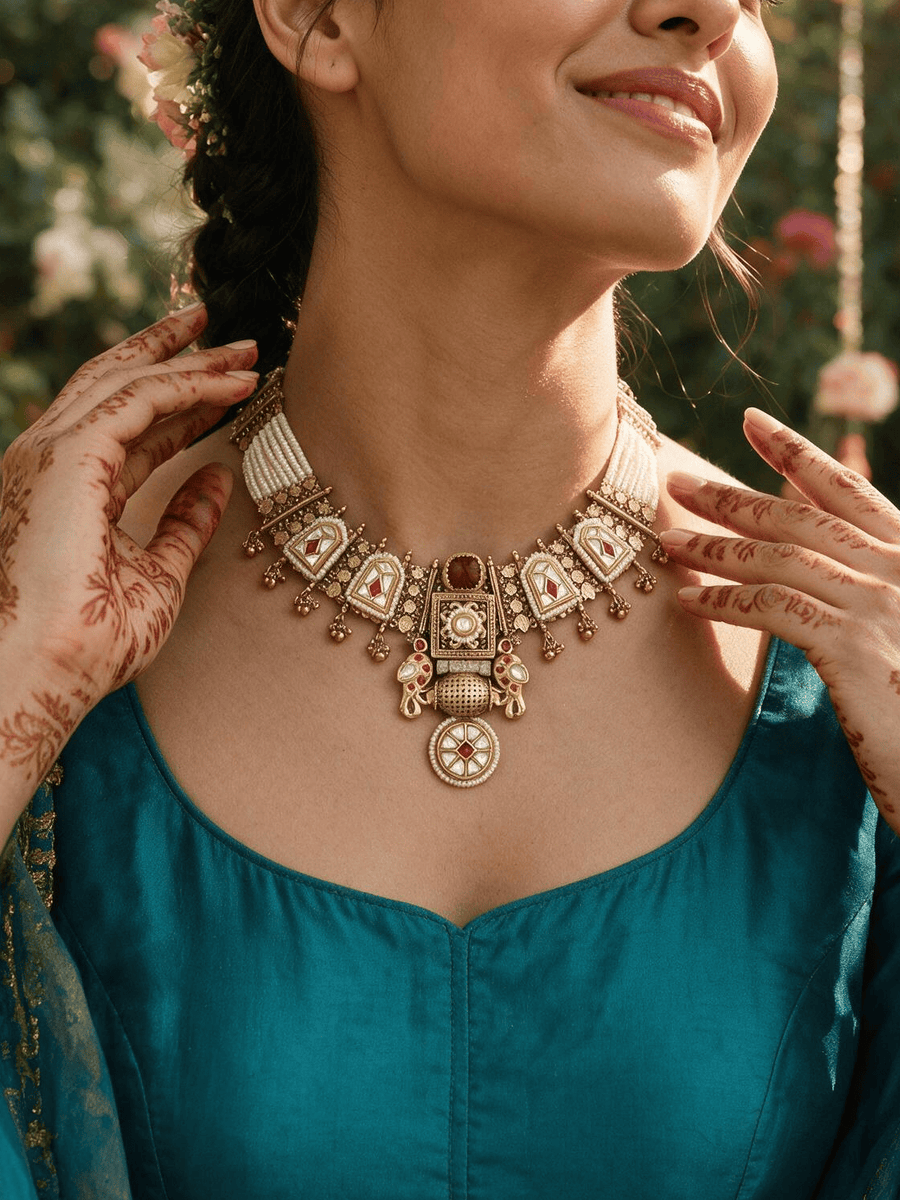 Golden Pearl Fusion Necklace Set