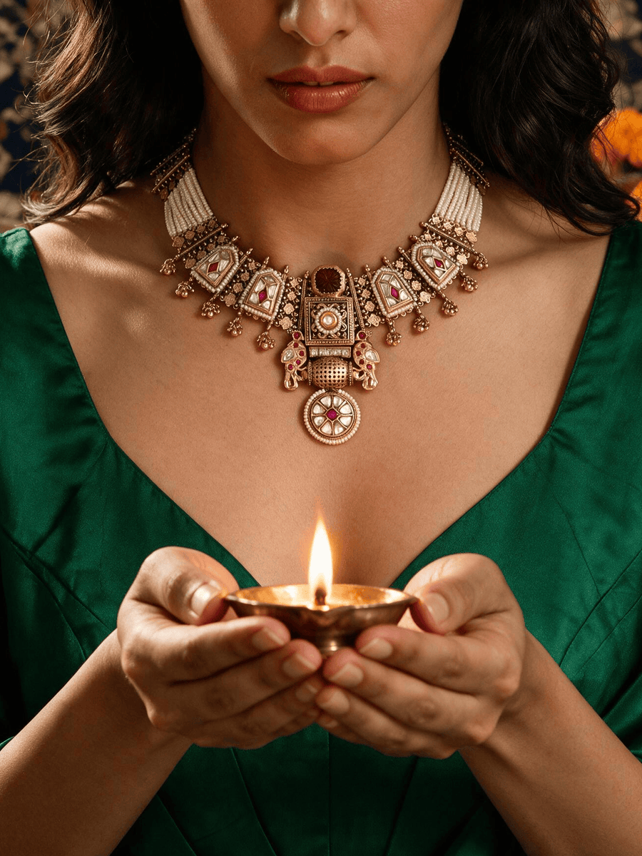 Golden Pearl Fusion Necklace Set