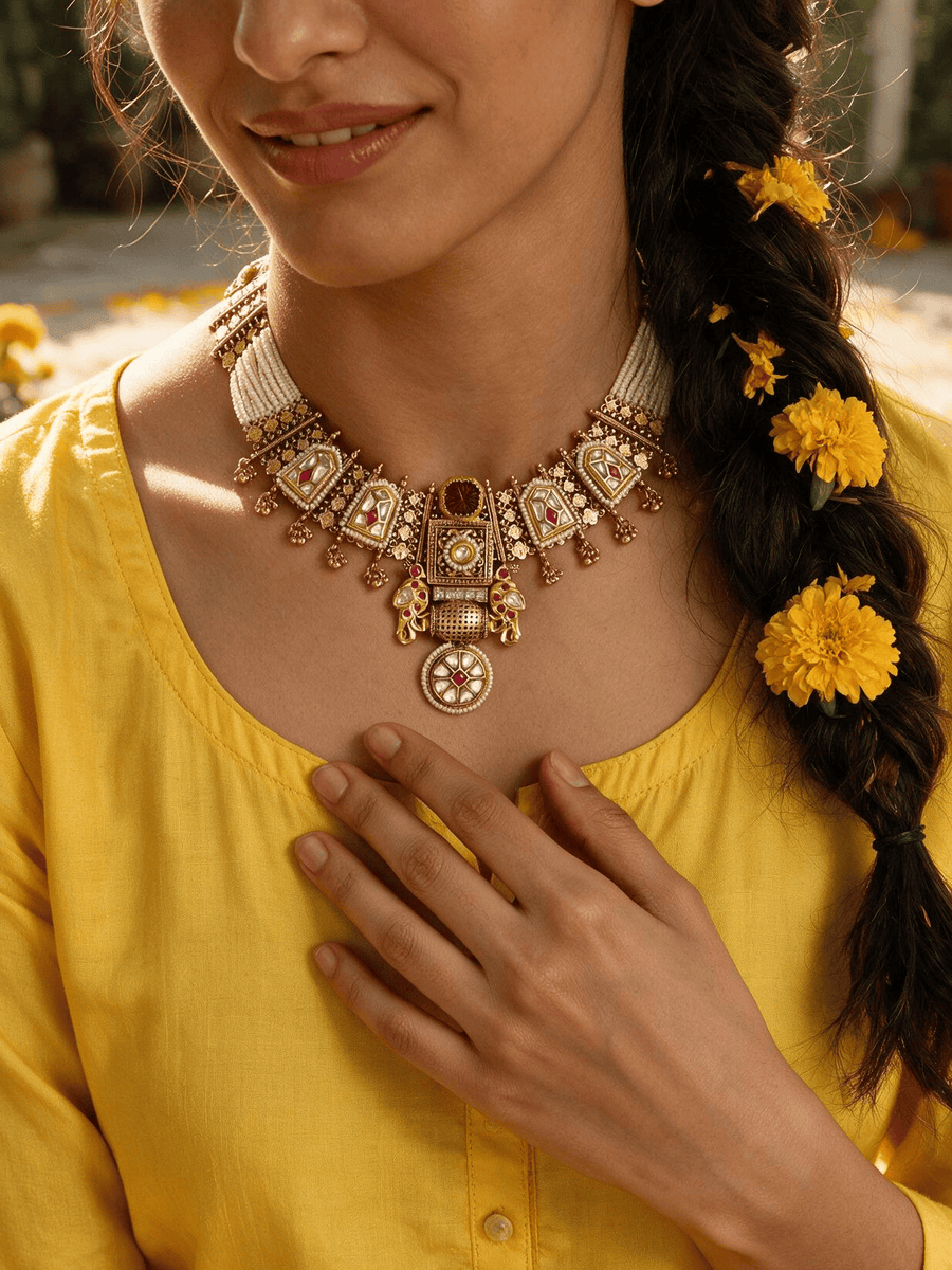 Golden Pearl Fusion Necklace Set