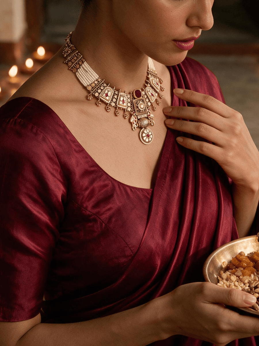 Golden Pearl Fusion Necklace Set