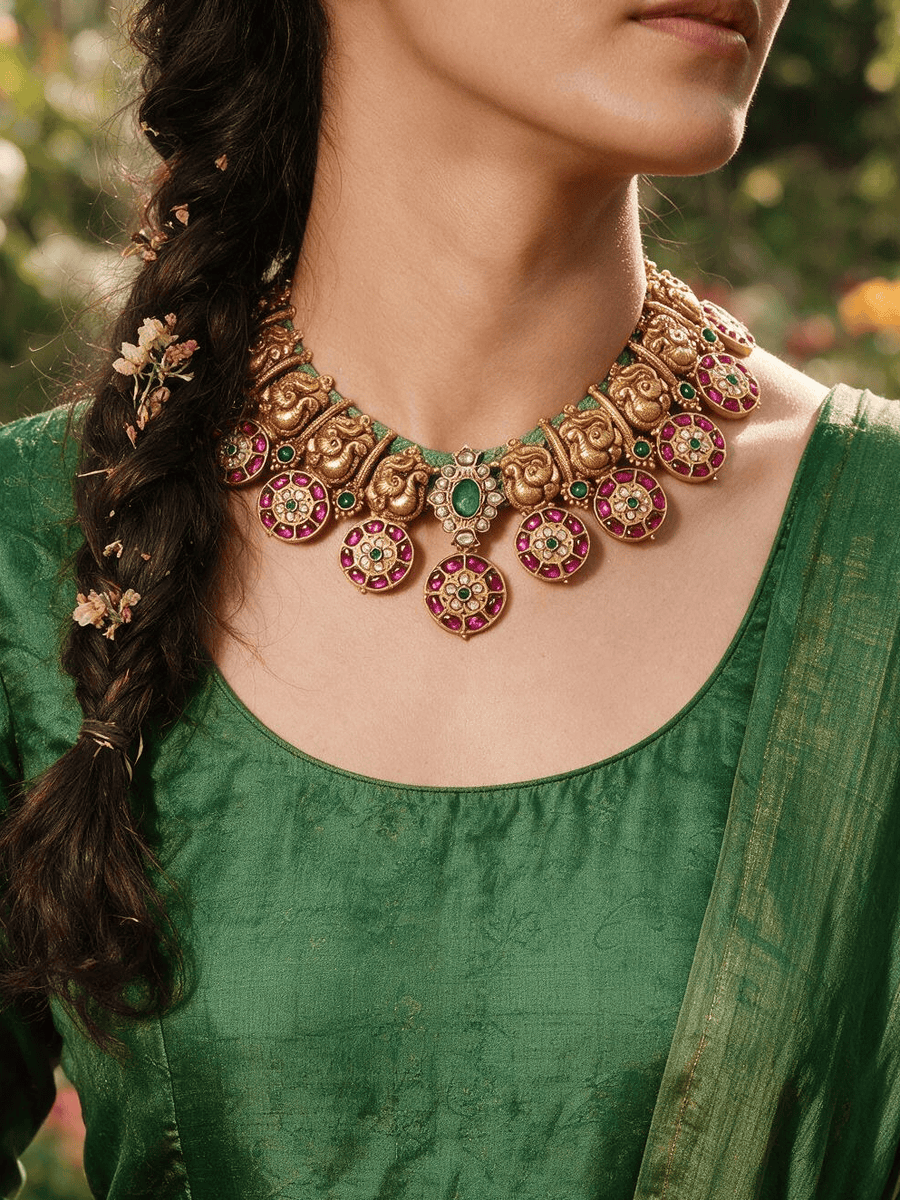 Golden Aura Temple Necklace