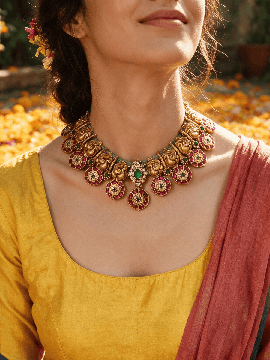 Golden Aura Temple Necklace