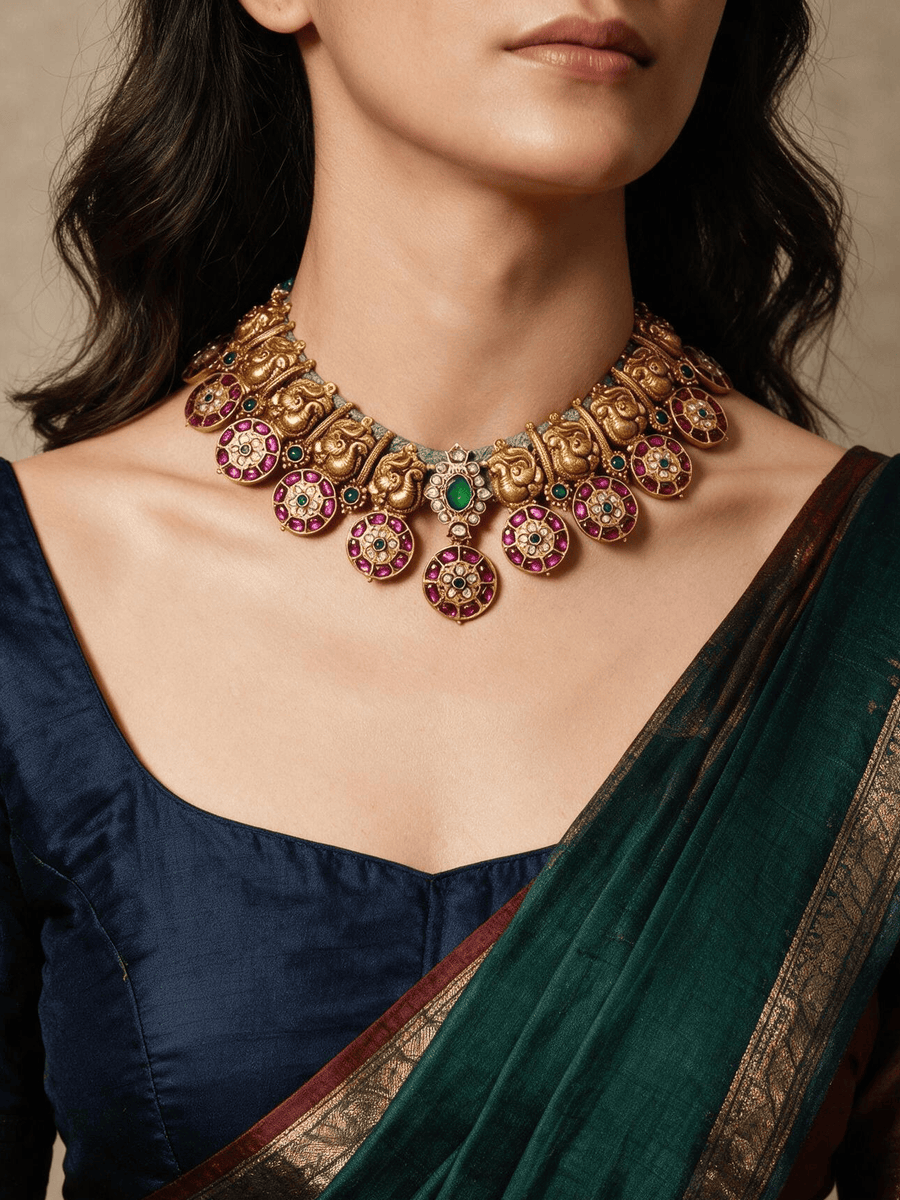 Golden Aura Temple Necklace