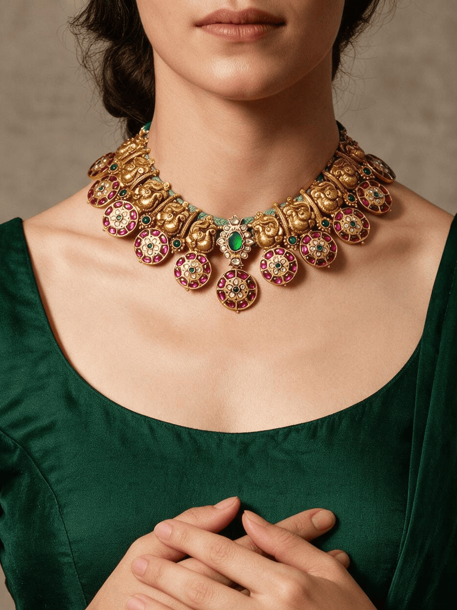 Golden Aura Temple Necklace