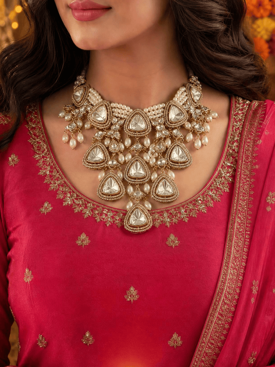 Polki & Pearl Drops Bridal Necklace Set
