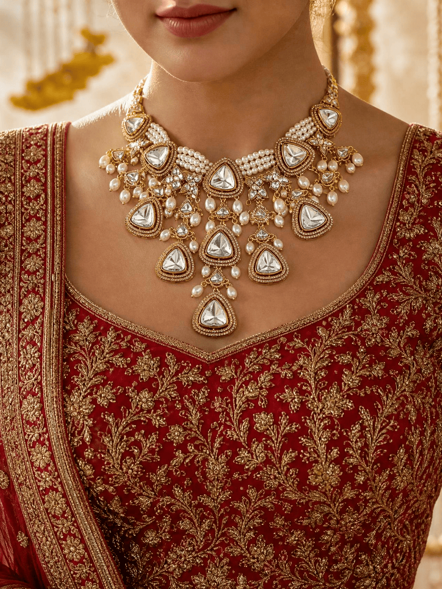 Polki & Pearl Drops Bridal Necklace Set