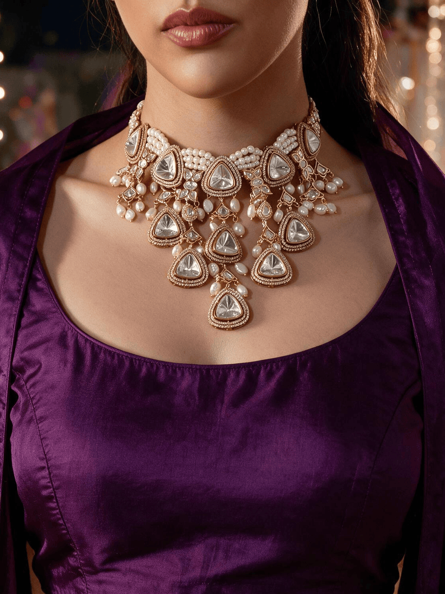 Polki & Pearl Drops Bridal Necklace Set
