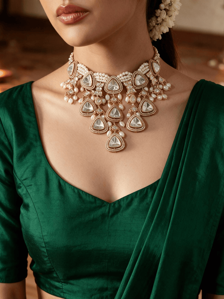 Polki & Pearl Drops Bridal Necklace Set